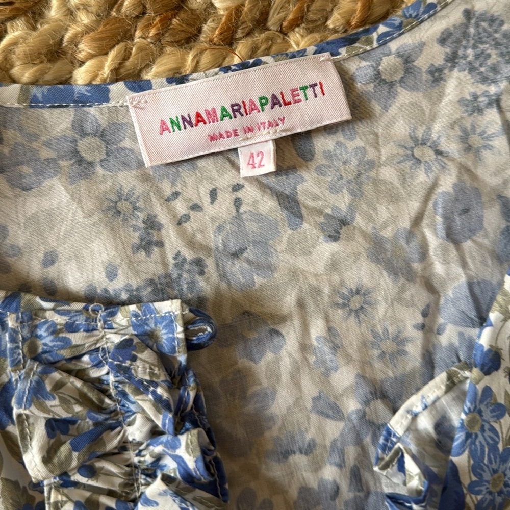 ANNA MARIA PALETTI Floral Blue and White cotton sleeveless shirt - Picture 4 of 6